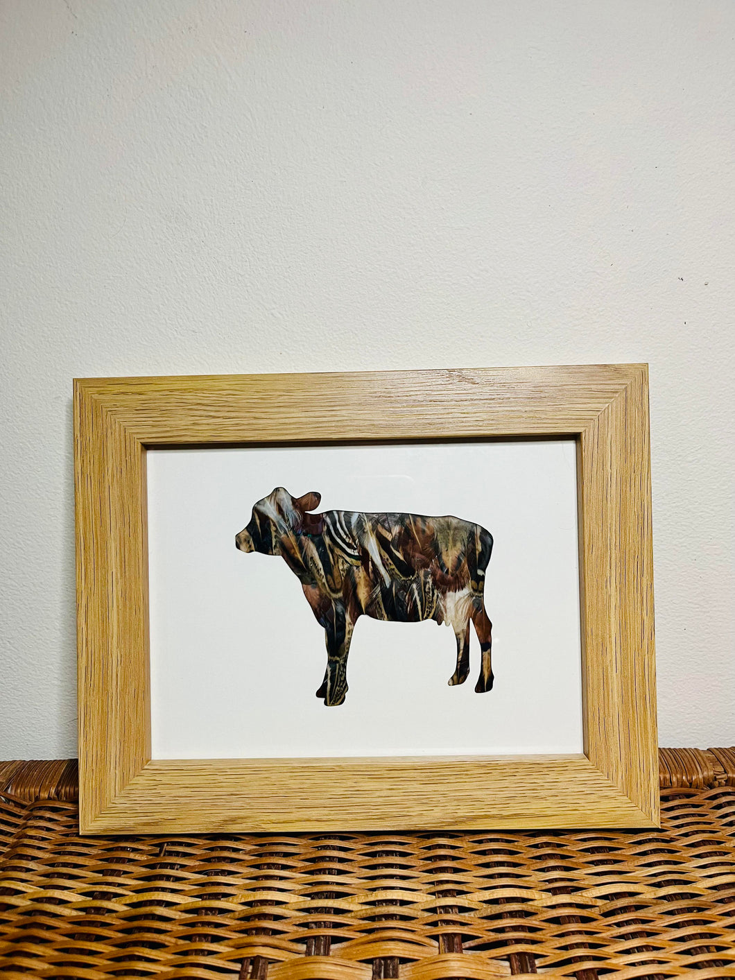 Mixed Feather Cow Photo Frame