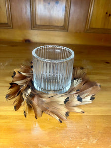 Orange Pheasant Feather Candle Holder Wreath