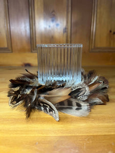 Mixed Feather Candle Holder Wreath